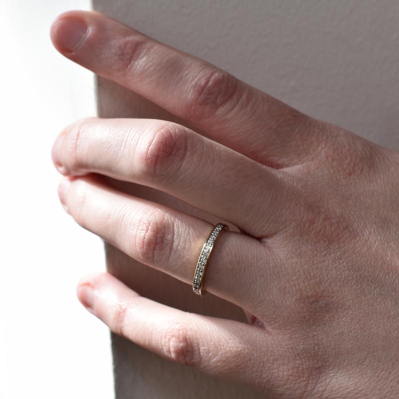 Dámský eternity prsten s moissanity a komfortní pánský prsten Mewya 105292