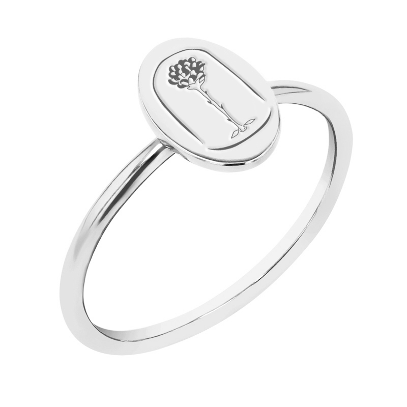 Stříbrný oválný prsten s gravírem růže Malý princ 119332