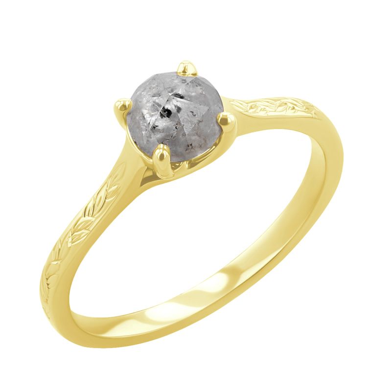Zlatý ručně rytý prsten se salt and pepper diamantem Aldora