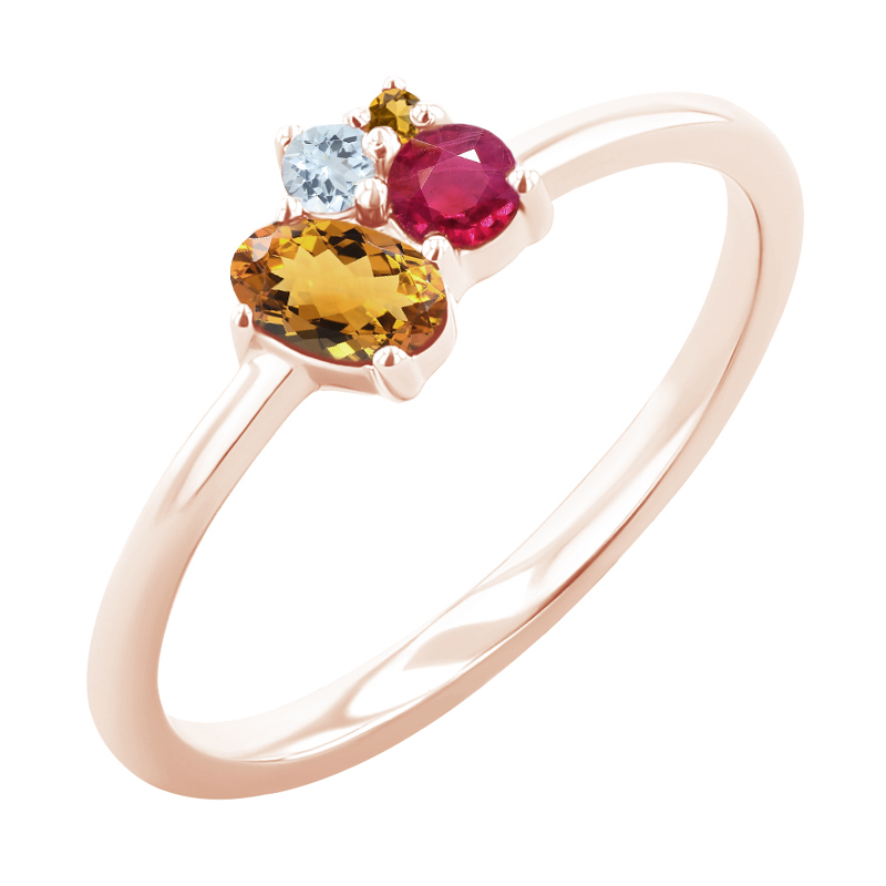 Cluster prsten s citríny, rubínem a akvamarínem Bluma 121552