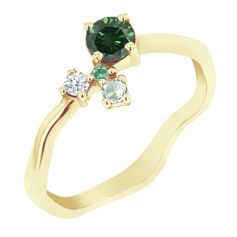 Cluster prsten se zeleným diamantem a drahokamy Roche