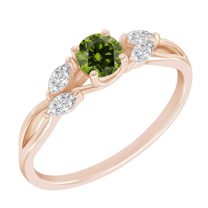Zásnubní prsten se zeleným diamantem a marquise lab-grown diamanty Halym