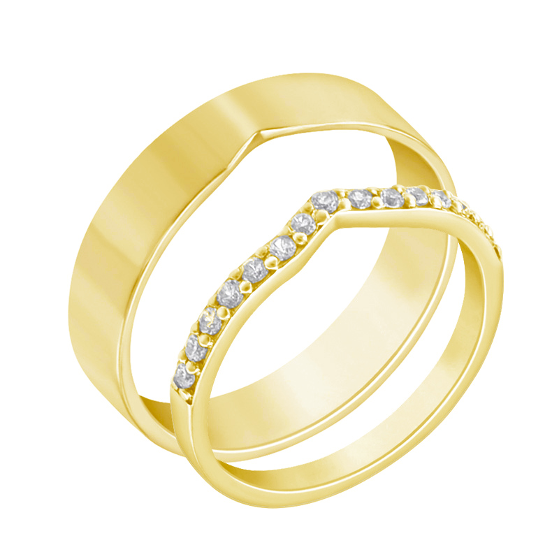 Zlatý eternity prsten s moissanity a pánský plochý prsten Marveille 133622