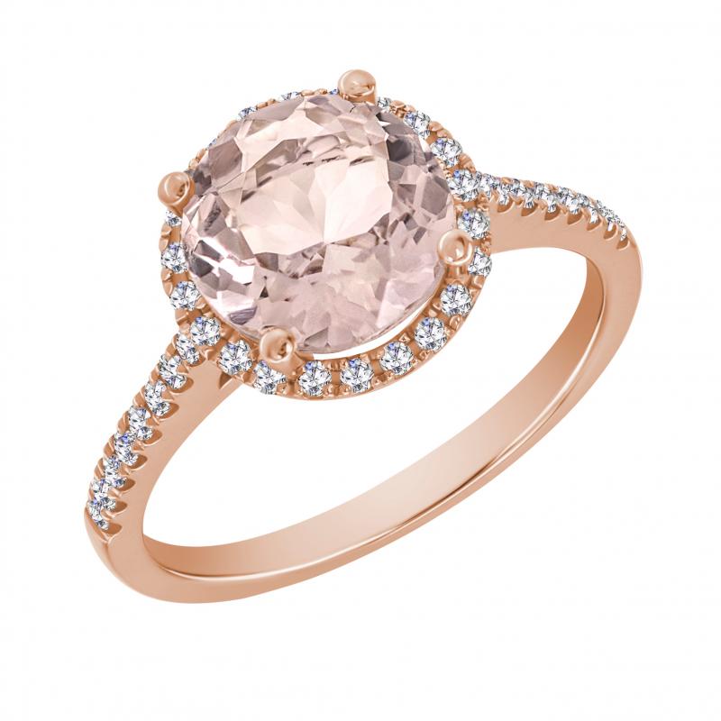 Prsten z růžového zlata s morganitem a diamanty
