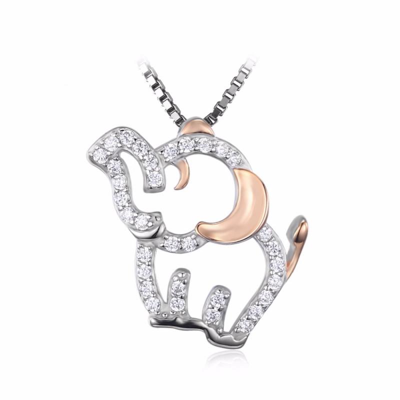 Stříbrný náhrdelník s kubickými zirkony ve tvaru slona Sabe