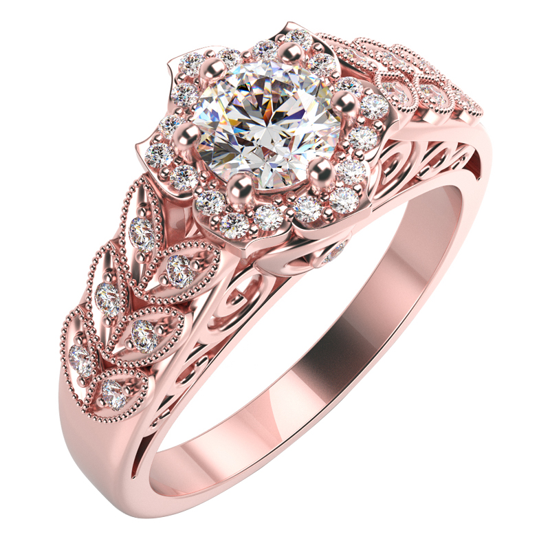 Diamantový halo prsten s růžovým zlatem 28672
