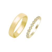 Zlaté snubní prsteny s vintage prstenem a komfortním prstenem Danel