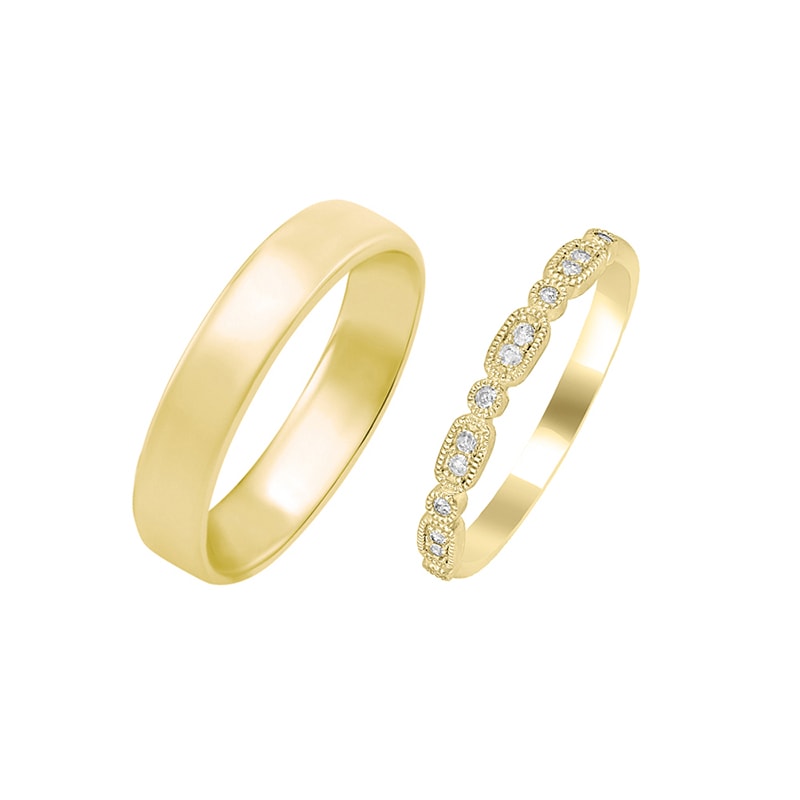 Zlaté snubní prsteny s vintage obroučkou 29882