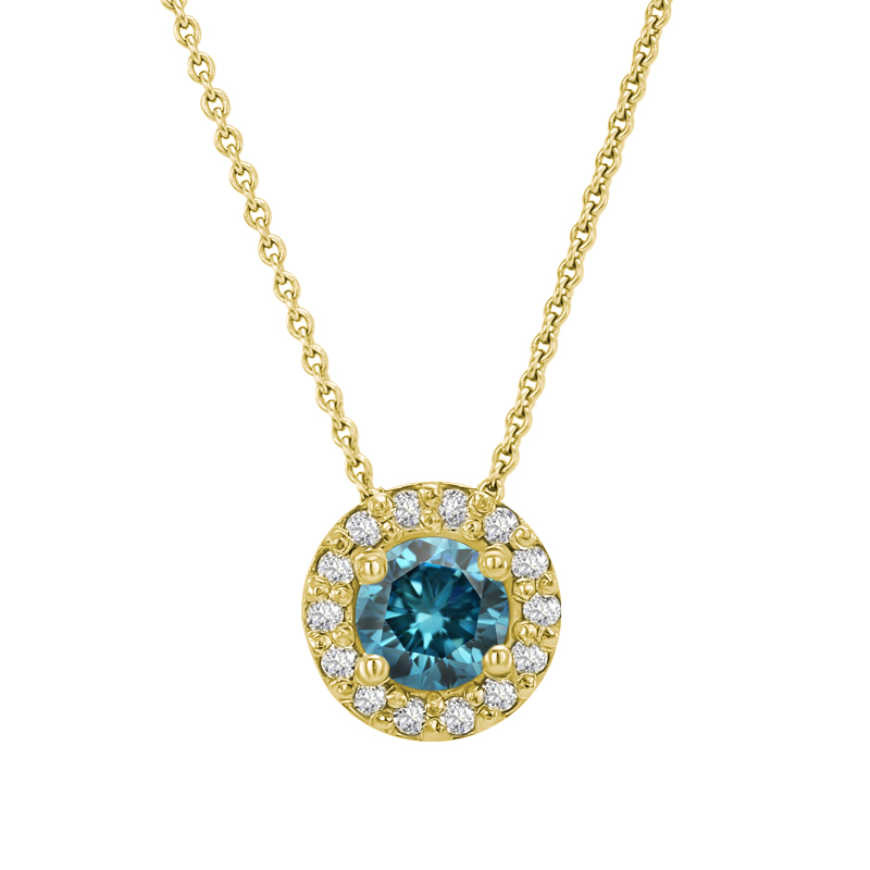 Zlatý náhrdelník v halo stylu s modrým diamantem 32232