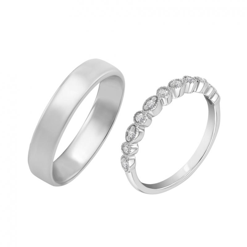 Zlatý eternity prsten s diamanty a pánský komfortní prsten 36502