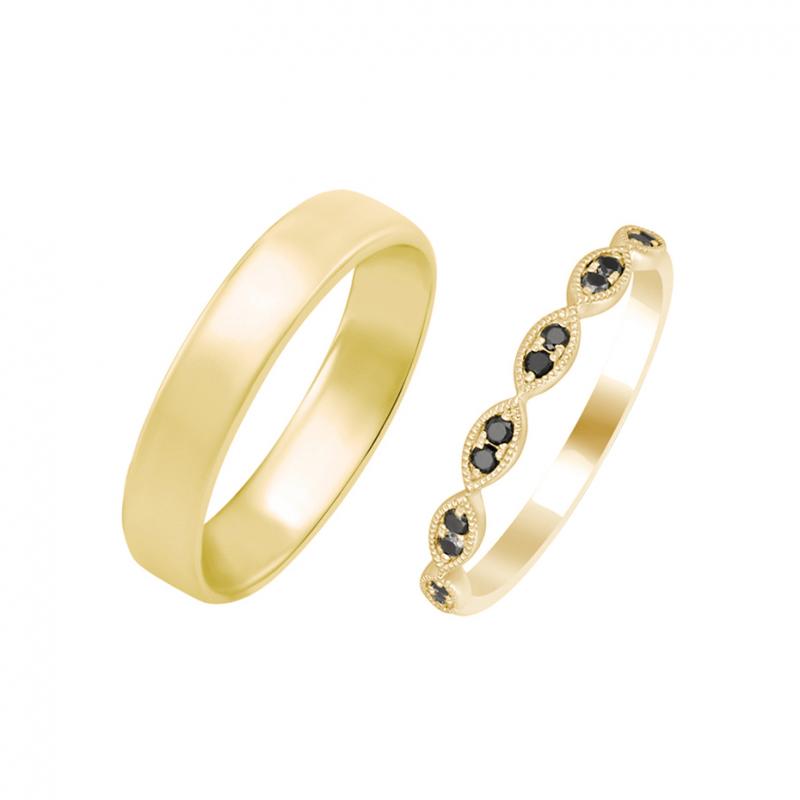 Snubní zlaté prsteny s černými diamanty 36562