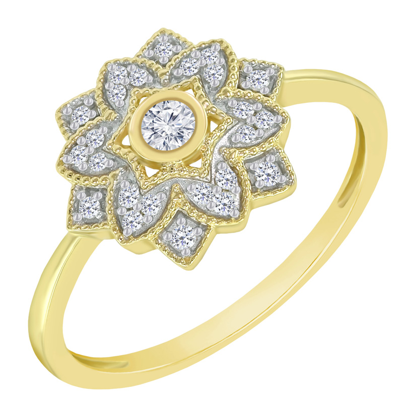 Zlatý prsten s diamantovým květem
