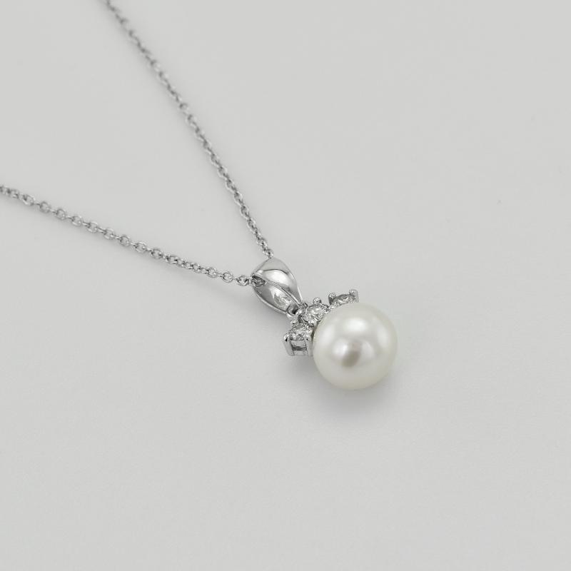Zlatý náhrdelník s perlou a diamantmi 43052