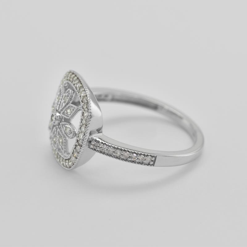 Zlatý prsten s květem a diamanty 45232