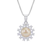 Romantický stříbrný náhrdelník s broskvovou perlou a zirkony Benen