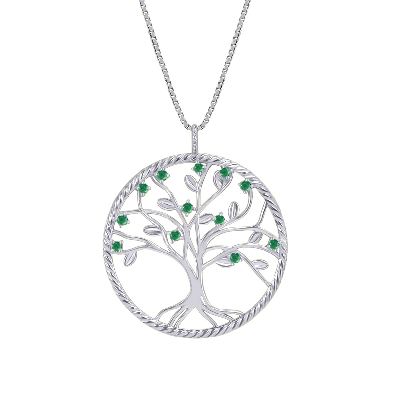 Stříbrný smaragdový náhrdelník ve tvaru stromu života Galilee