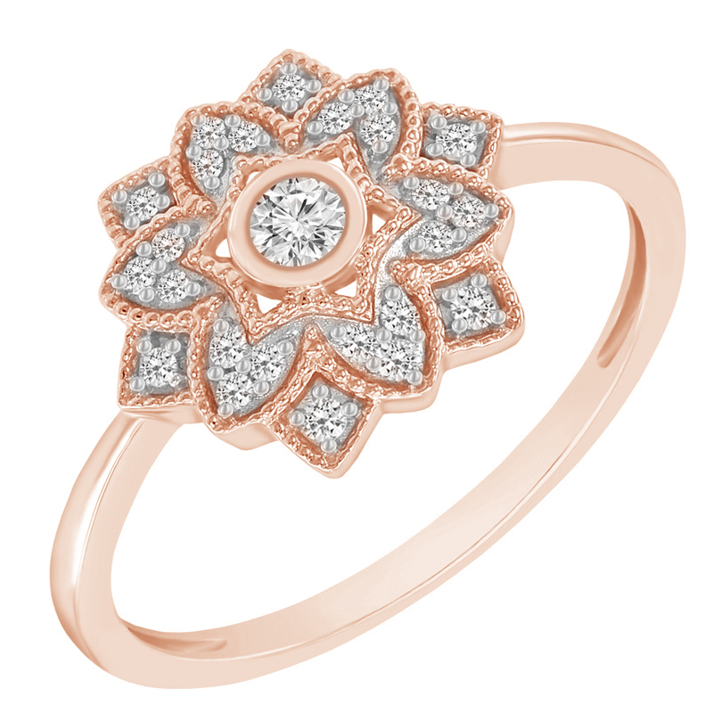 Zlatý prsten s květinou z diamantů 48402