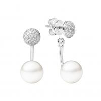 Stříbrné perlové náušnice se zirkony 2v1 Pollux