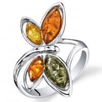 Stříbrný prsten ve tvaru motýla s jantary Keena