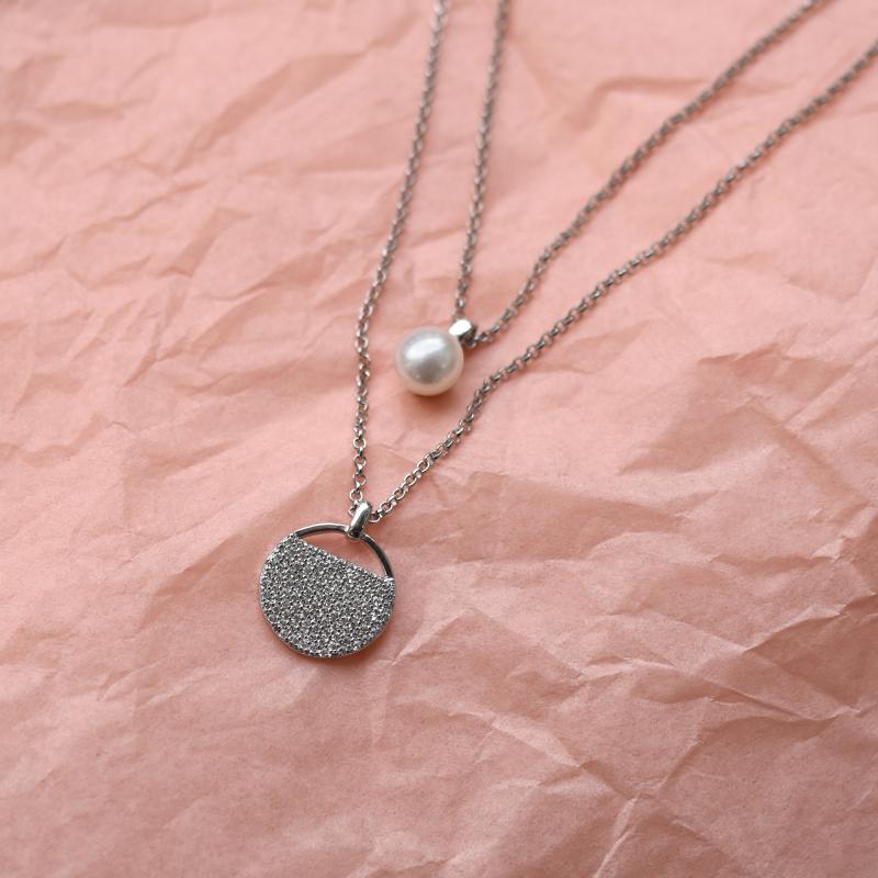 Stříbrný náhrdelník s perlou a zirkony 51772