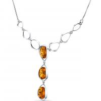 Stříbrný náhrdelník s trojicí jantarů Chaia