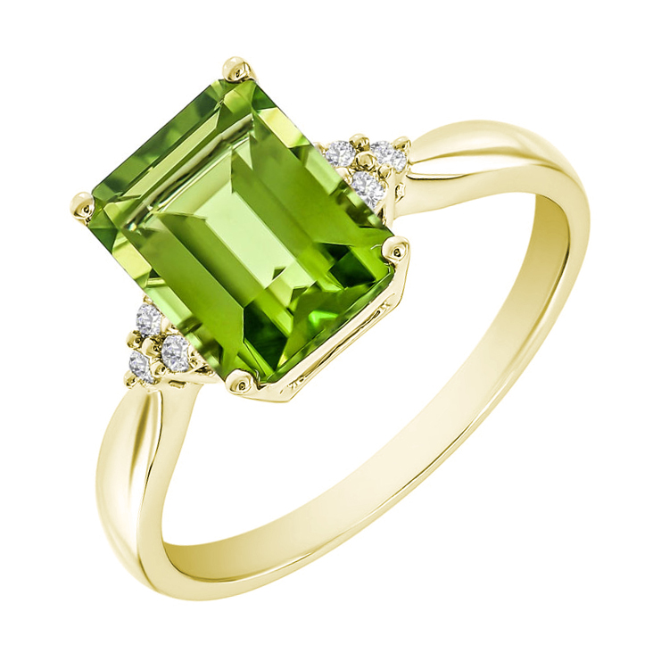Zlatý prsten s olivínem a diamanty