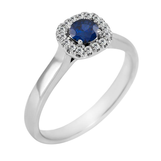 Zásnubní prsten z bílého zlata s modrým safírem Giada