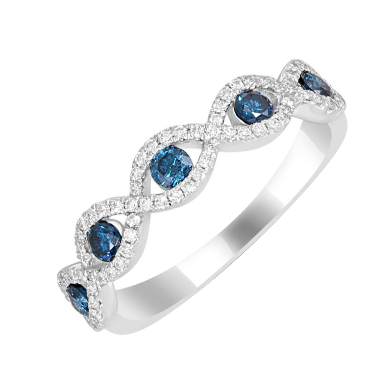 Zlatý eternity prsten s modrými a bílými diamanty Sanvi
