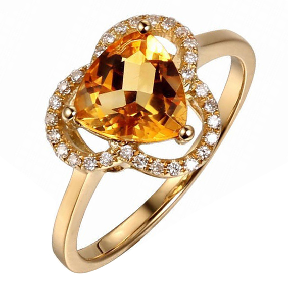 Citrínový zlatý prsten s diamanty