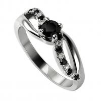 Zásnubní platinový prsten s černými a bílými diamanty Ewie