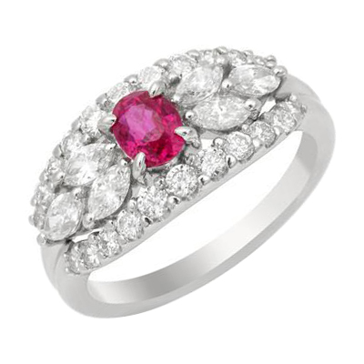 Platinový prsten s rubínem a diamanty Dagna