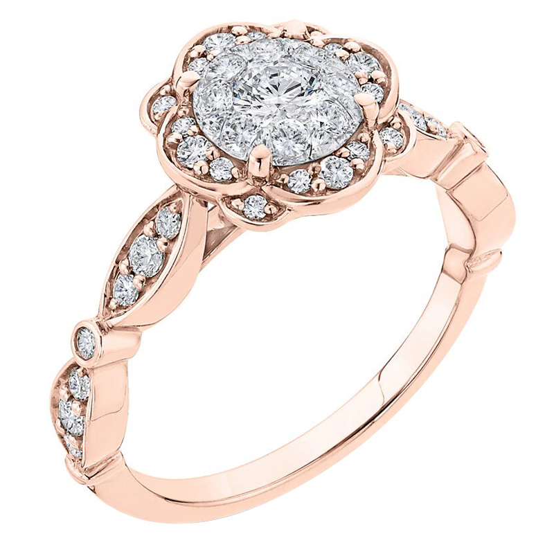 Zlatý zásnubní prsten s diamantovým květem 68362