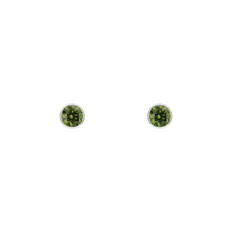 Platinové minimalistické bezel náušnice se zelenými diamanty Cepha