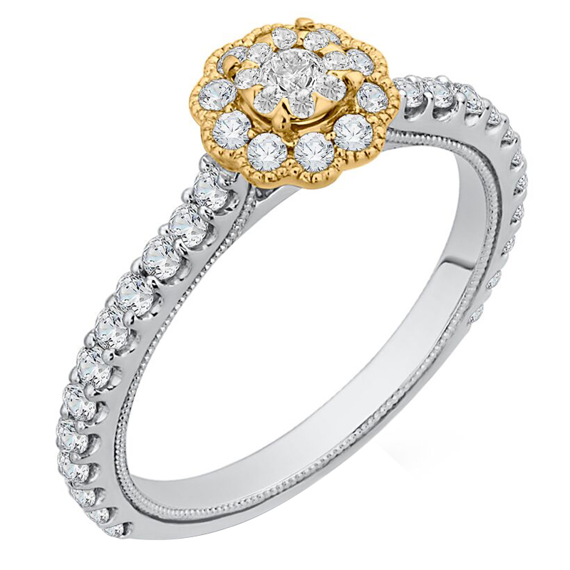 Zlatý halo zásnubní prsten s diamanty