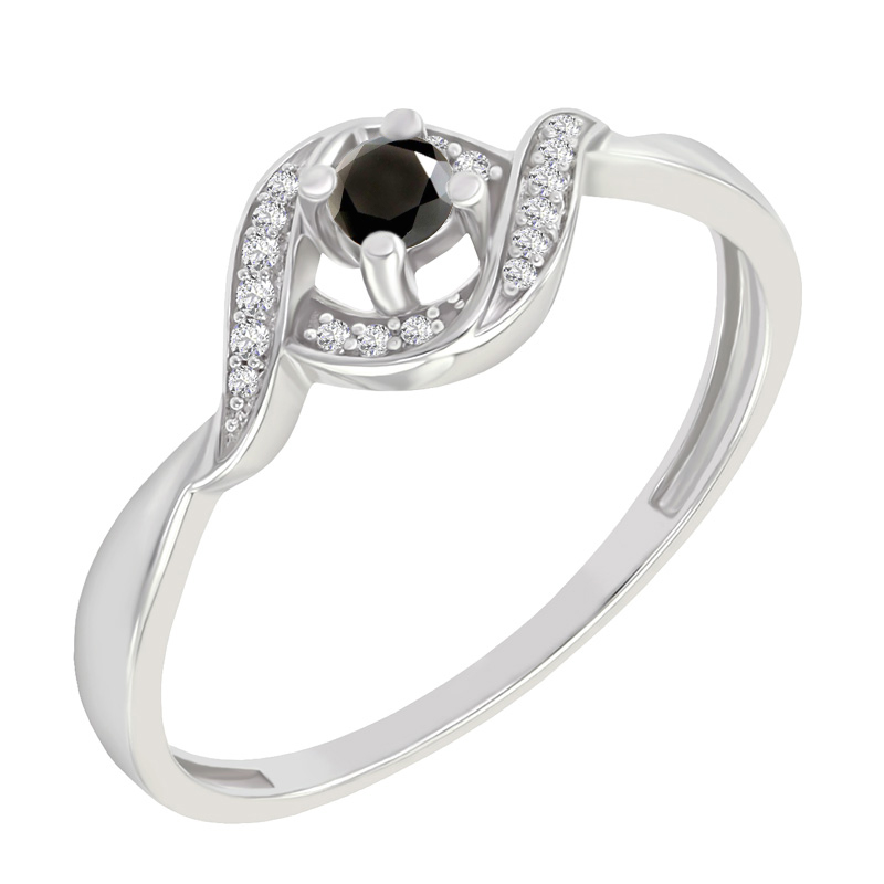 Prsten s černým diamantem a postranními diamanty 75402