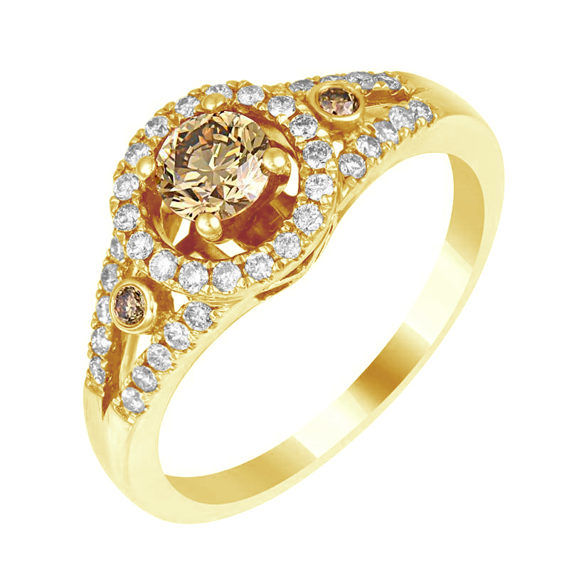 Zlatý prsten s champagne diamanty 78982