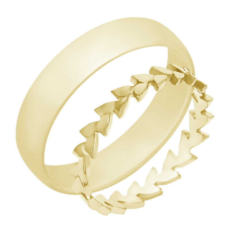 Prsten ve tvaru lístečků a pánský komfortní prsten ze žlutého zlata