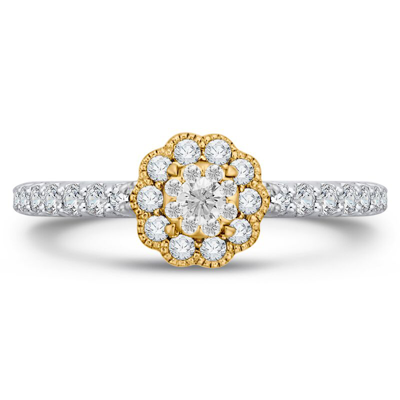 Zlatý zásnubní prsten s diamantovým květem 79332