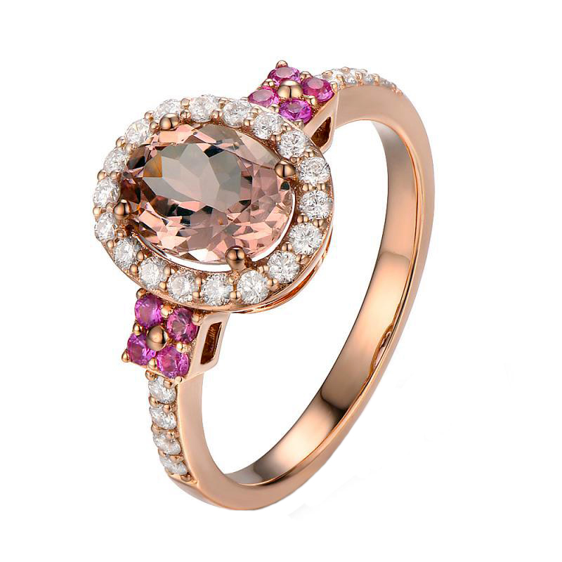 Romantický prsten s oválným morganitem, safíry a diamanty Nadalia