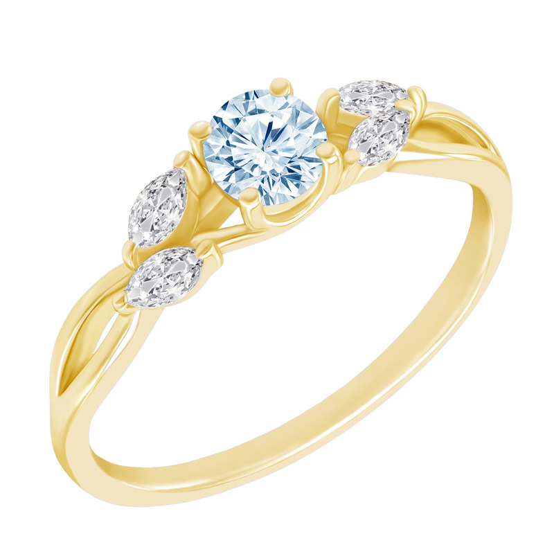 Zlatý prsten s akvamarínem a moissanity 82362