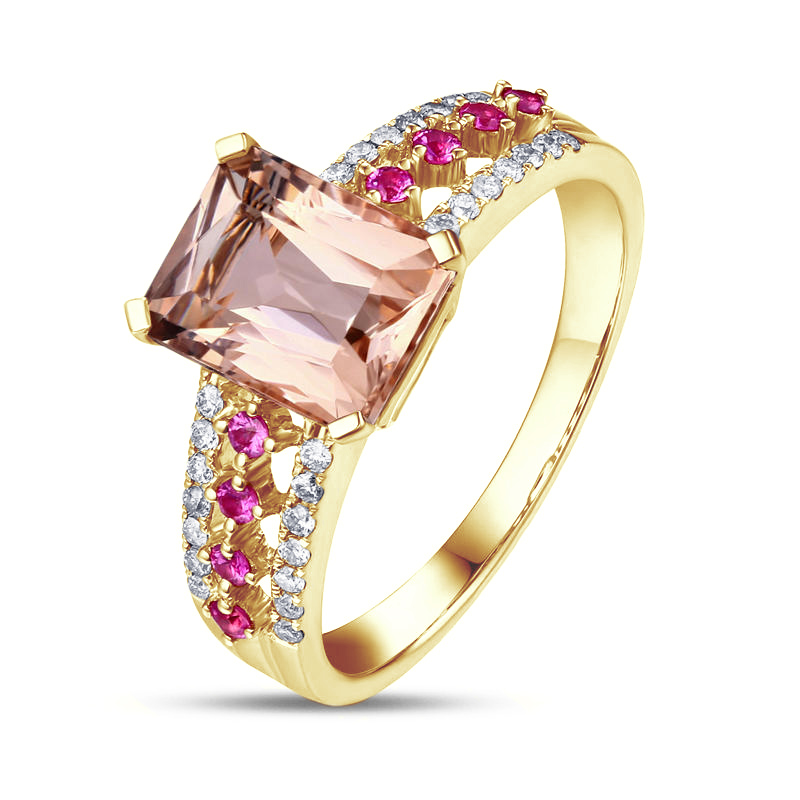 Zlatý prsten s morganitem, safíry a diamanty