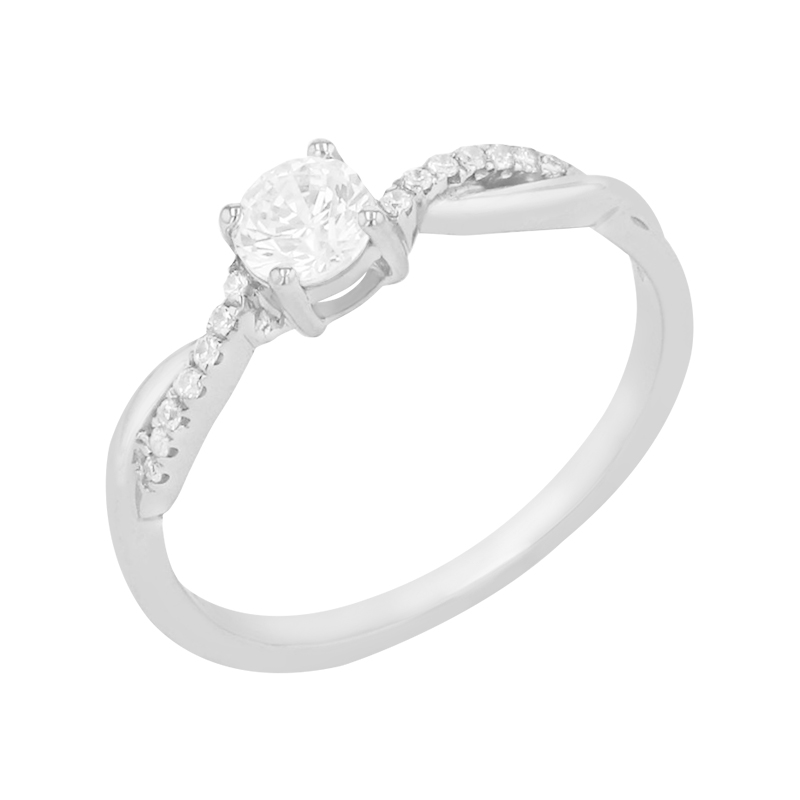 Zásnubní proplétaný prsten s postranními diamanty z bílého zlata 85782