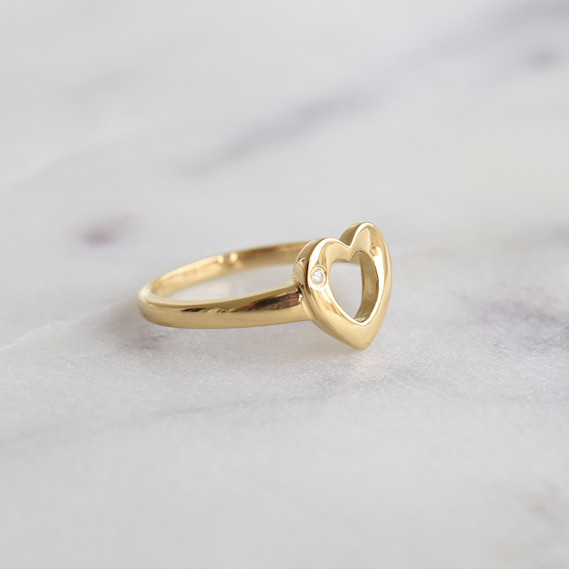 Pozlacený prsten v tvaru srdce s diamantem 86072