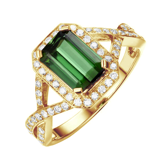 Elegantní zlatý prsten s diamanty a turmalínem Amabel