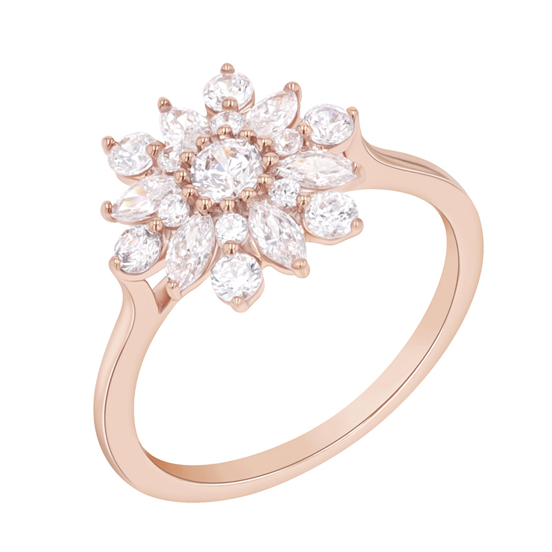 Prsten s diamantovou květinou z růžového zlata 89442