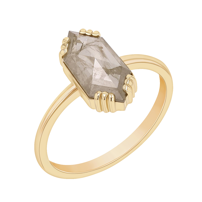 Zlatý prsten s hexagon salt and pepper diamantem