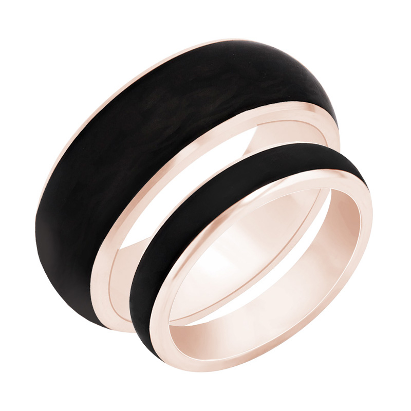 Půlkulaté snubní prsteny z karbonu a zlata Kaidan 99192