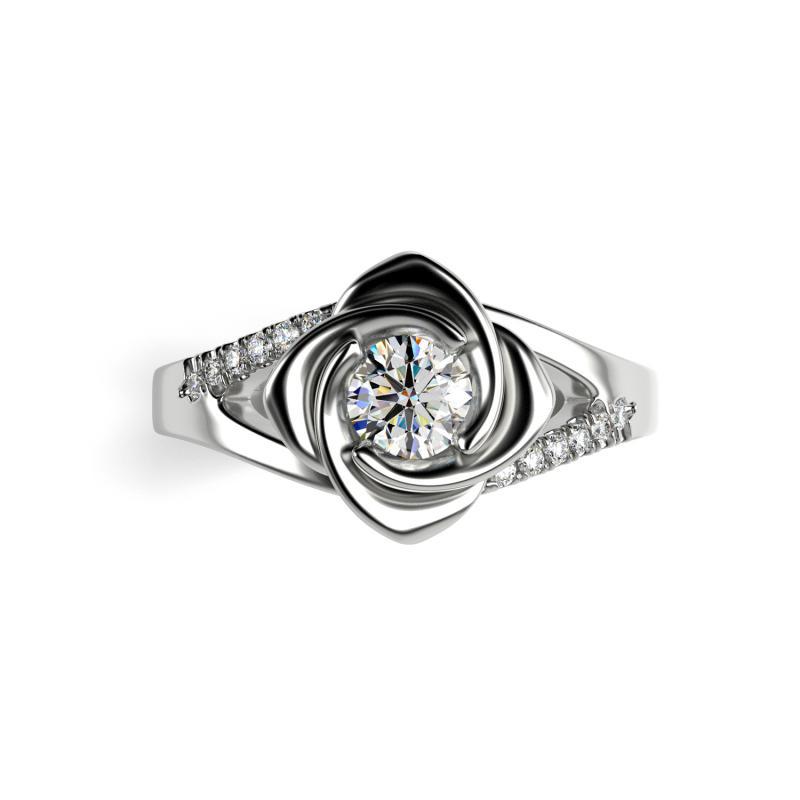 Zásnubní prsten ve tvaru růže s moissanitem a diamanty Kenneth 100423