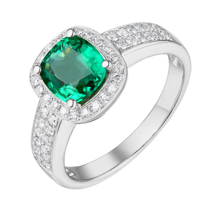 Zlatý prsten s cushion smaragdem a diamanty Jorgen 104813