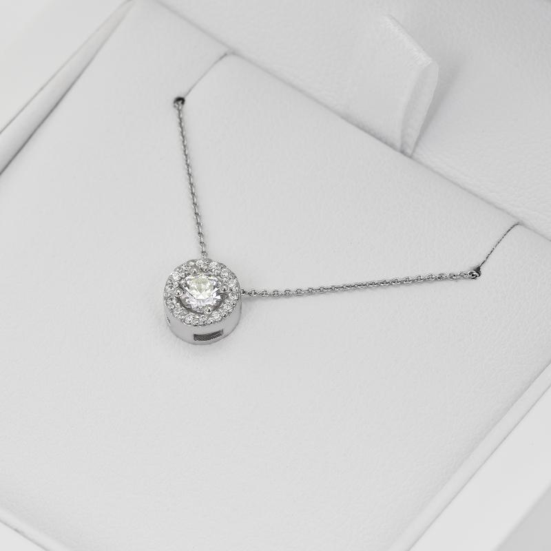 Zlatý halo náhrdelník s moissanitem a diamanty Vicky 105073